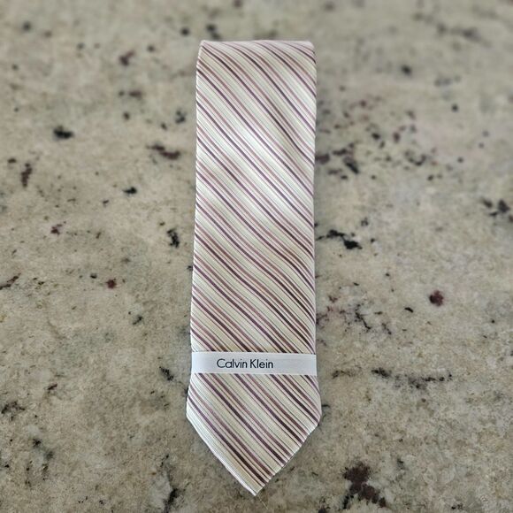 Calvin Klein Other - Calvin Klein Silk Neck Tie Ivory Rose Striped Repp Textured NWT NEW Classic